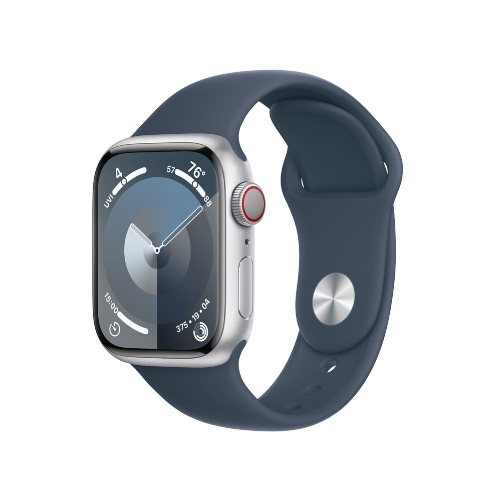 Apple Watch Series 9 (GPS + Cellular) 41mm Aluminum Case with Storm Blue Sport Band - S/M - Silver - MRHV3LL/A