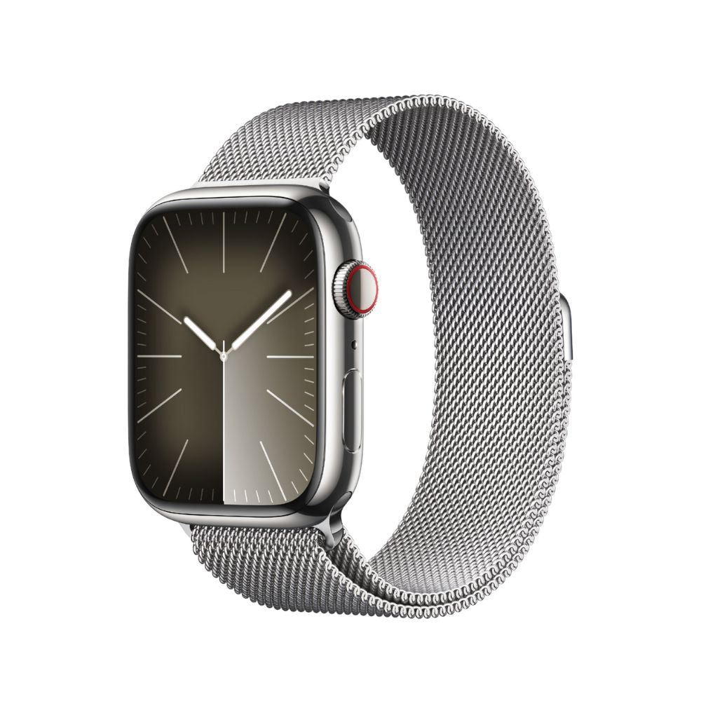 Apple Watch Series 9 (GPS + Cellular) 45mm - Silver Stainless Steel Case with Silver Milanese Loop - M/L - MRMQ3LL/A
