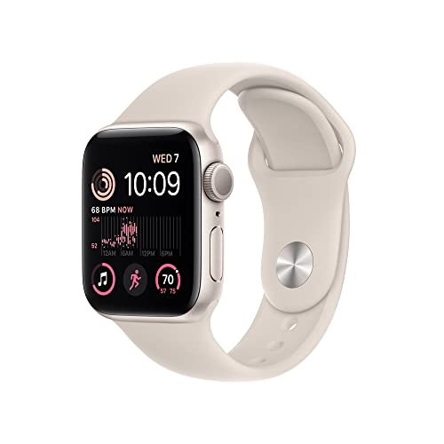 Apple Watch SE 2nd Generation (GPS) 40mm Aluminum Case with Starlight Sport Band - M/L - Starlight - MNT63LL/A